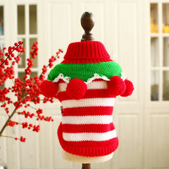 Dog Shirts Christmas Winter Thick Pet Stripe Ball Sweater