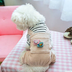 Dog Hoodie Stripe Autumn Corduroy Teddy Bichon Overalls