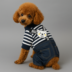 Dog Shirts Pet  Pink Stripes Bear Letters Jumpsuit