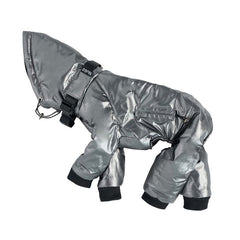 Pet four-legged thermal clothing for a Greyhound-like hunting dog body type