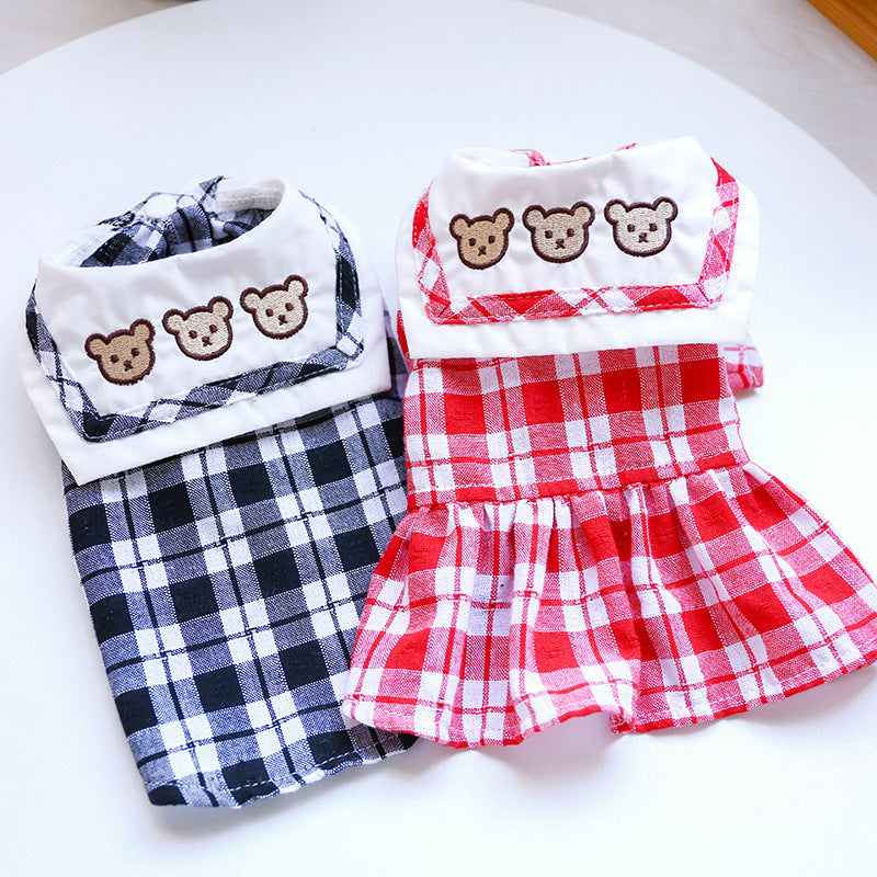 Dog Dress Three Bears Couple Plaid Skirt