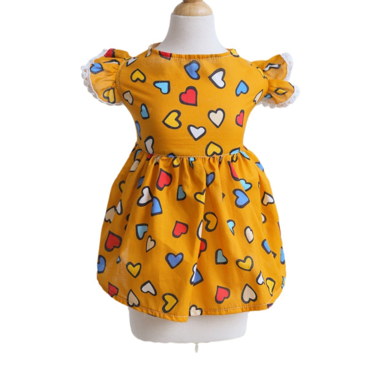 Yellow Dog Dress with Colorful Heart Print