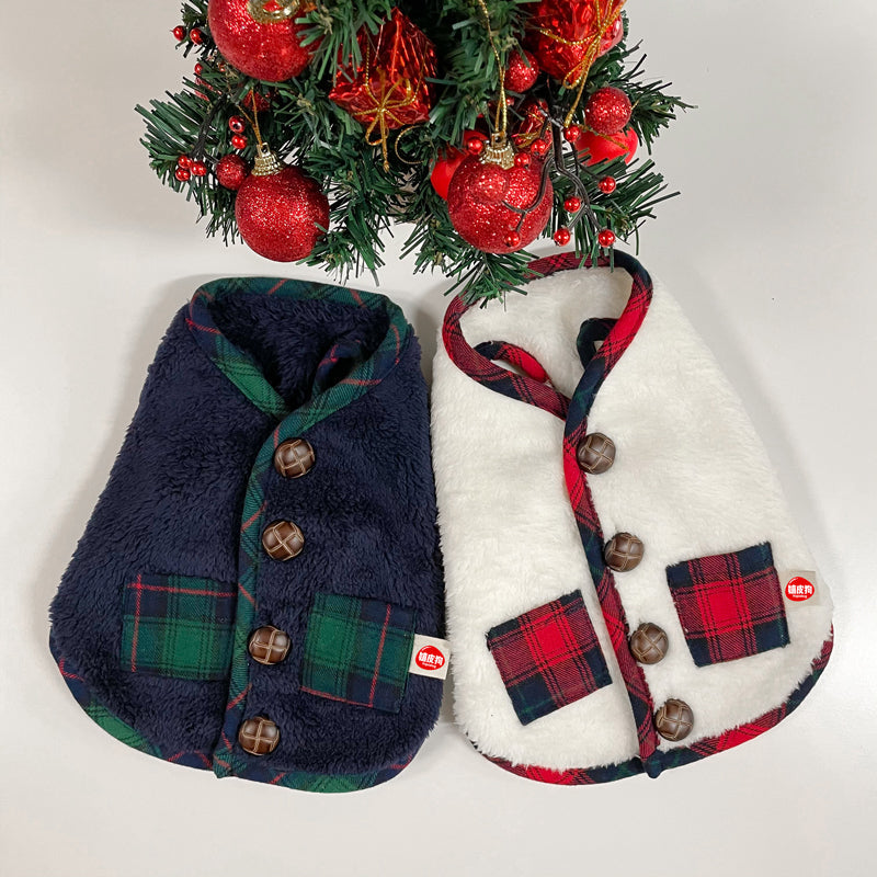 Xmas Dresses for Dogs Red Plaid Pocket Vest with Scarf