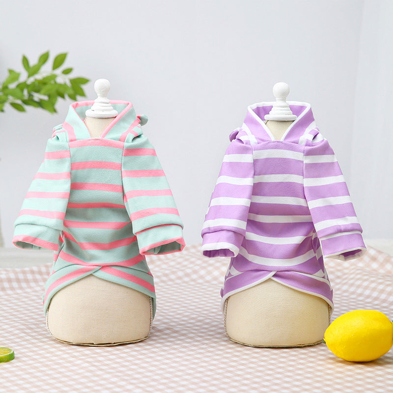 Dog Hoodie Purple Stripe Pet Tops