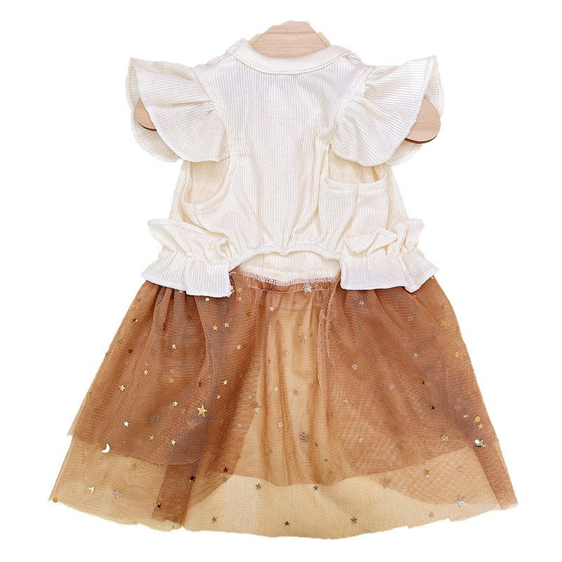 Starry Dog Dress with Cream Top and Tulle Skirt