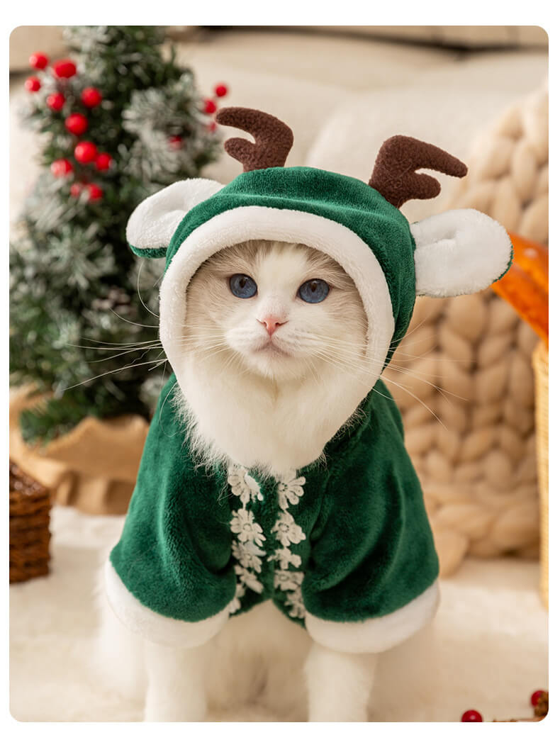 Dog Hoodie Christmas Antler Hooded Cape for Warmth in Autumn and Winter