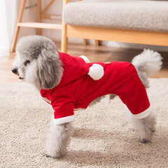 Dog Hoodie Red Winter Christmas  Cotton Jumpsuit