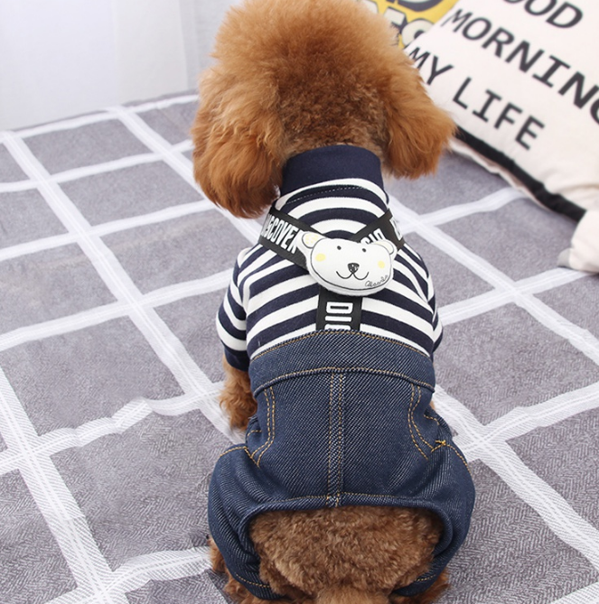 Dog Shirts Pet  Pink Stripes Bear Letters Jumpsuit