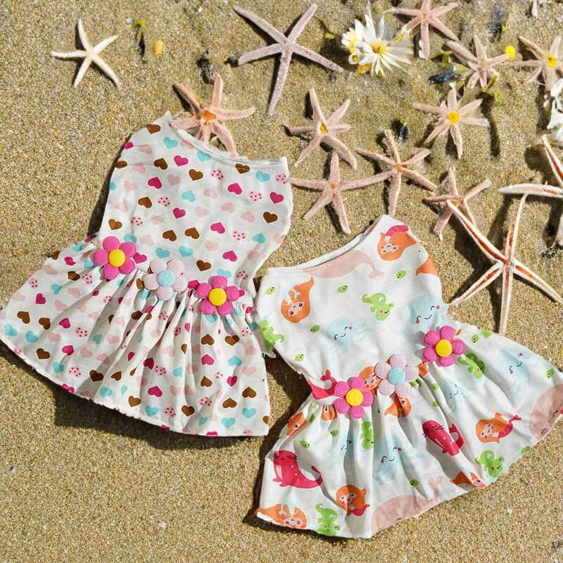 Dog Dress Cute Cartoon Print Beach Dress