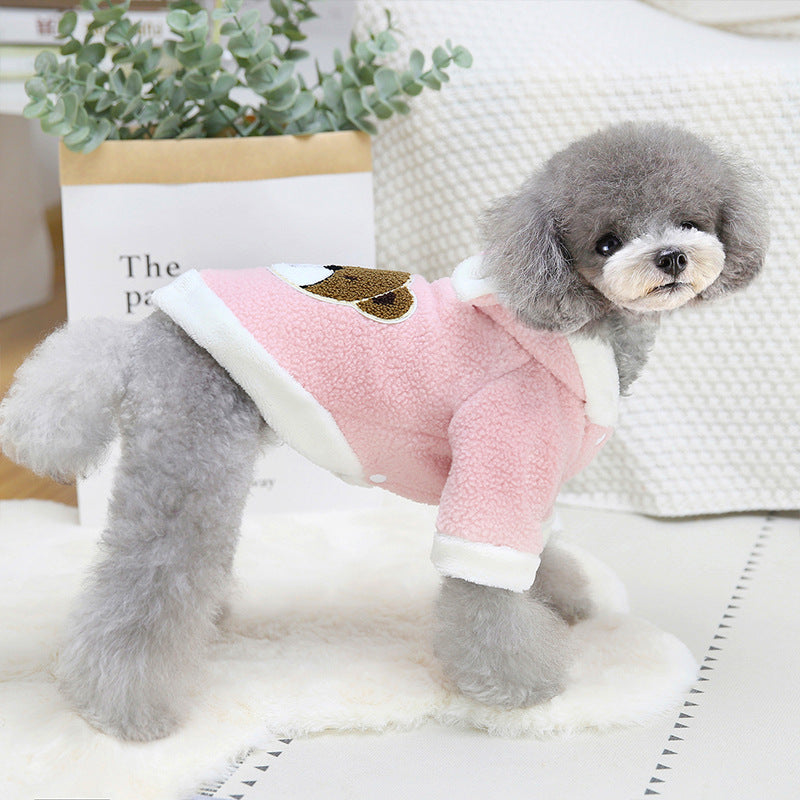 Dog Hoodie Cute Bear Lapel Pink Pet Winter Coat