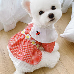 Dog Dress Pet  Plaid Ladybug Print Skirt