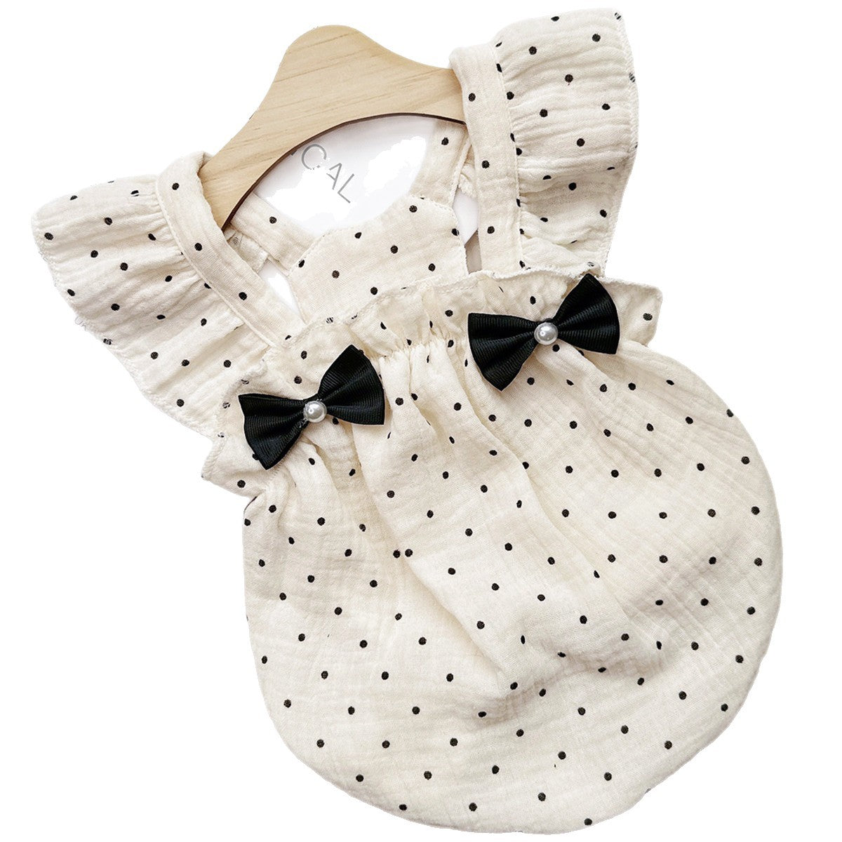 Polka Dot Dog Dress with Black Bows