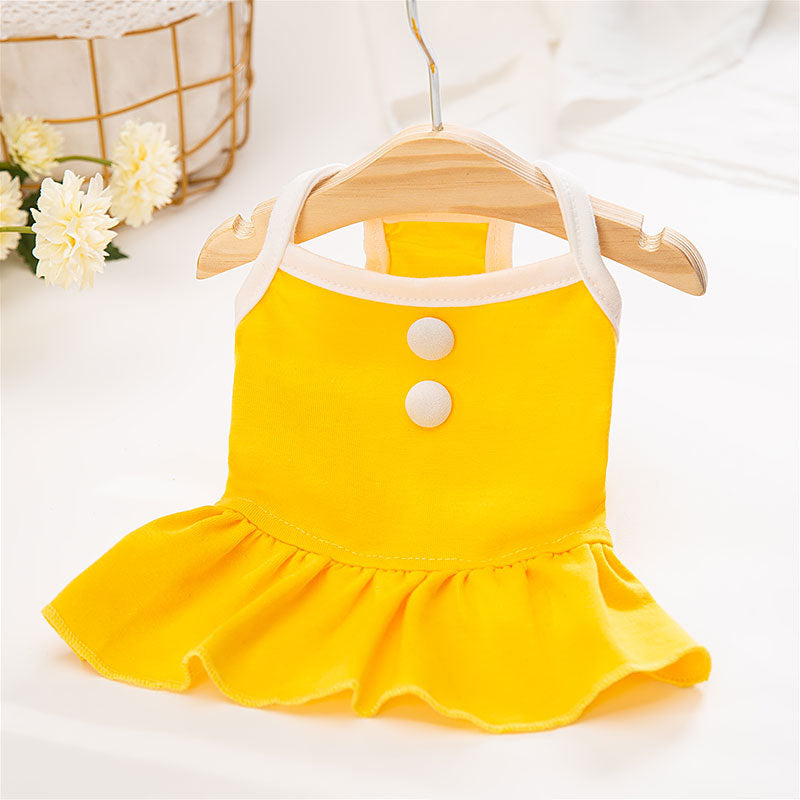 Small Yellow Button Dog in Dress