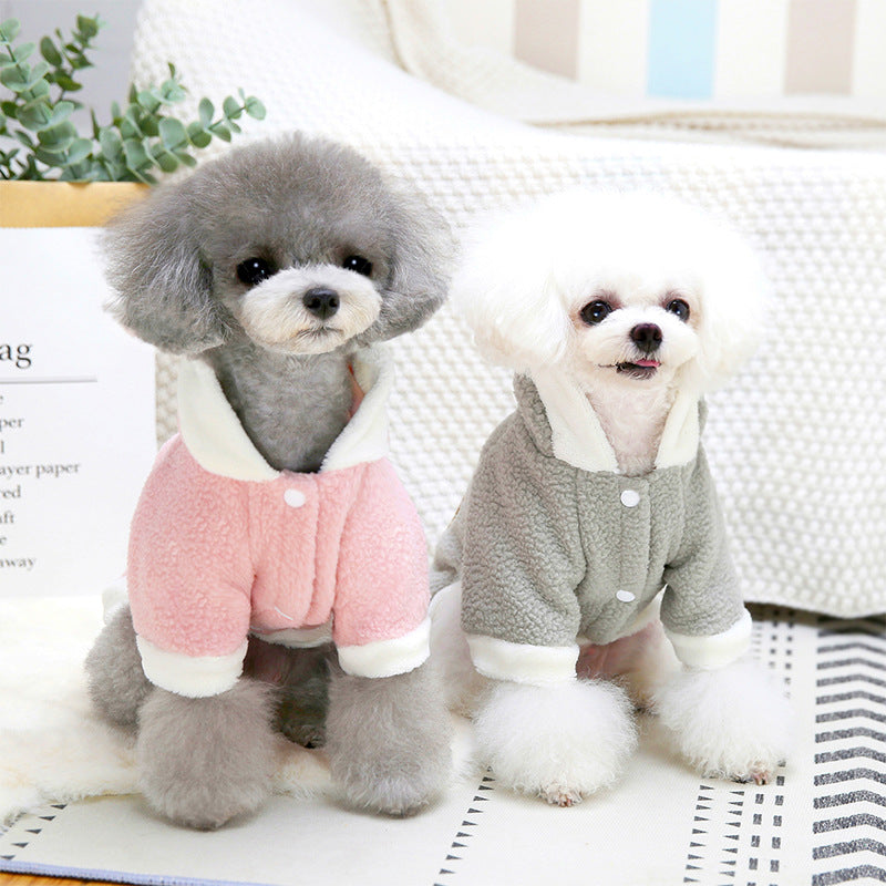 Dog Hoodie Cute Bear Lapel Pink Pet Winter Coat