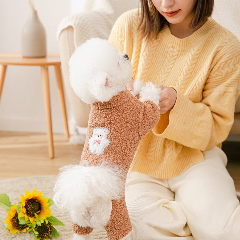 Dress of Dog Winter Cute Embroidered Fleece Pet Jumpsuit