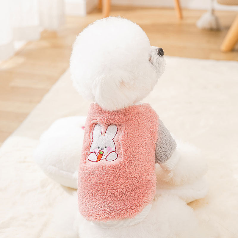 Dog Shirts Pink Cartoon Rabbit Fleece Pet Tops