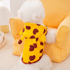 Dog Hoodie Yellow Spotted Zipper Pet Cotton Winter Hoodie Coat