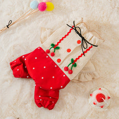 Christmas Dresses for Dogs Red Cherry Autumn Cute Puppy Jumpsuit