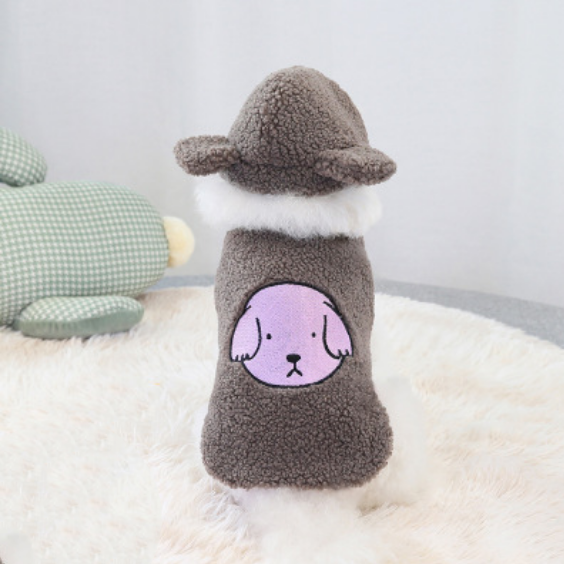 Dog Hoodie Winter Lamb Embroidered Warm Fleece