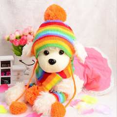 Xmas Dresses for Dogs Three-piece Pet Hat Rainbow Color