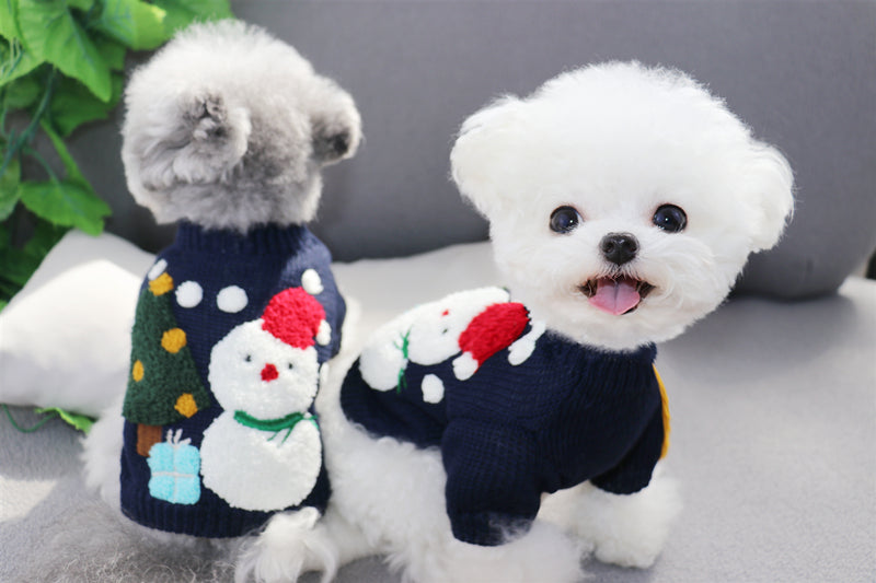 Xmas Dresses for Dogs  Autumn Embroidered Tree Snowman Sweater