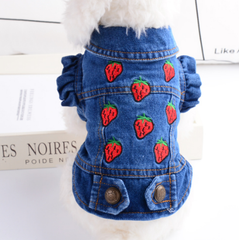 Dog Dresses Princess Strawberry Denim Vest Autumn