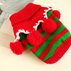 Dog Shirts Christmas Winter Thick Pet Stripe Ball Sweater