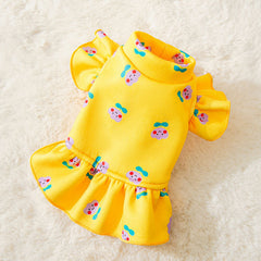 Dog Dress Yellow Flower Print Cat Princess  Pet Skirt