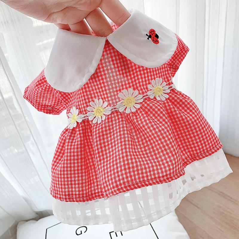 Dog Dress Pet  Plaid Ladybug Print Skirt