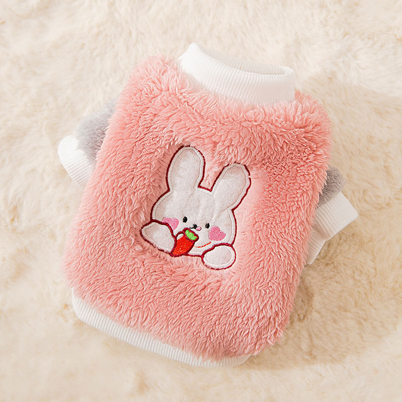 Cat Shirts Pink Cartoon Fur Neck Fleece Pet Tops