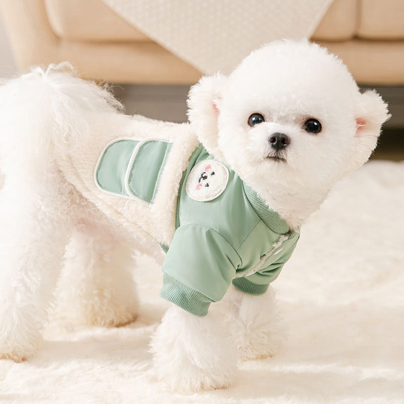 Dog Shirts Green Double Sided Stitching Winter Padded Pet Smile Coat