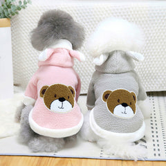 Dog Hoodie Cute Bear Lapel Pink Pet Winter Coat