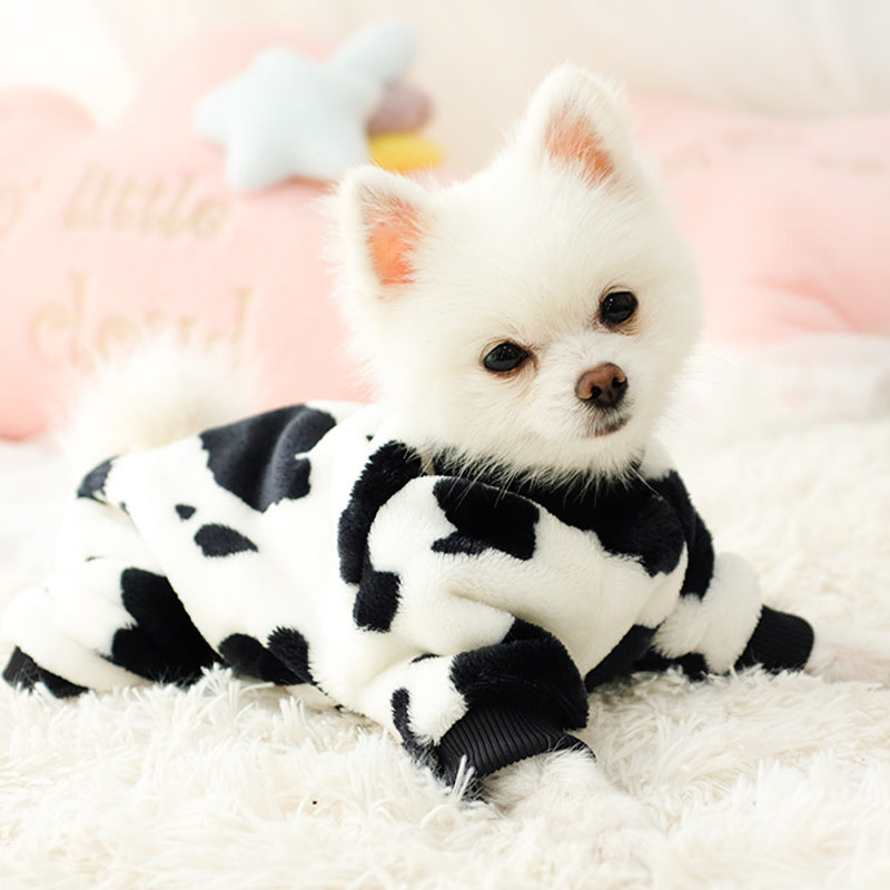 Dog Shirts White Cow Winter Velvet Pet Jumpsuit