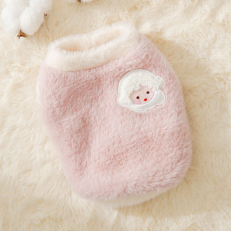 Cat Shirts Pink Cartoon Fur Neck Fleece Pet Tops