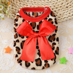 Dog Shirt Leopard Bow Winter Pet Clothes