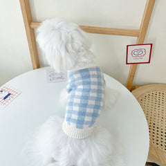 Dog Dresses Blue Plaid Pet Warm Sweater