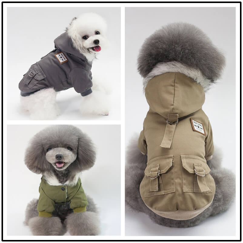 Dog Hoodie Autumn and Winter Cotton Army Green Cotton Clothes with Hats