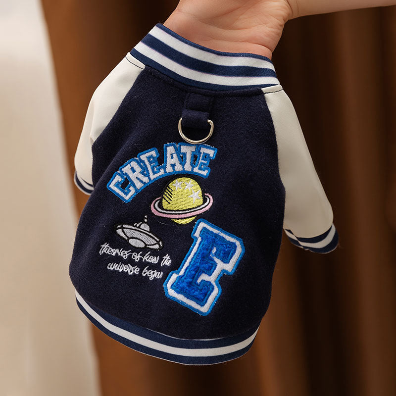 Pink Varsity Dog Jacket with Space Embroidery