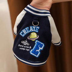 Pink Varsity Dog Jacket with Space Embroidery