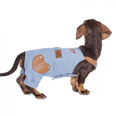 Leash-Attachable Blue & White Striped Denim Overalls