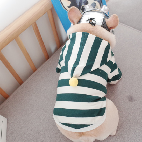 Dog Hoodie Stretch Striped  Buldog