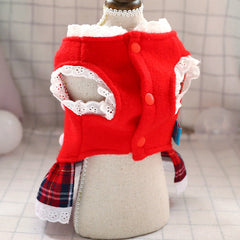 Dress of Dog Christmas Pet Gingerbread Man Red Plaid Skirt