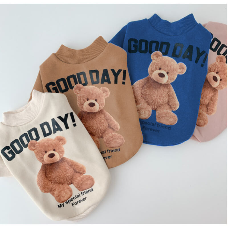 Dog Shirts Cartoon Bear Print Hoodless Padded Sweatshirt