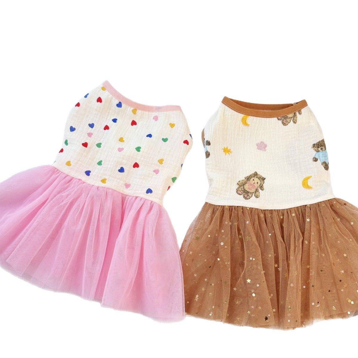 Heart Print Dog Dress with Pink Tulle Skirt