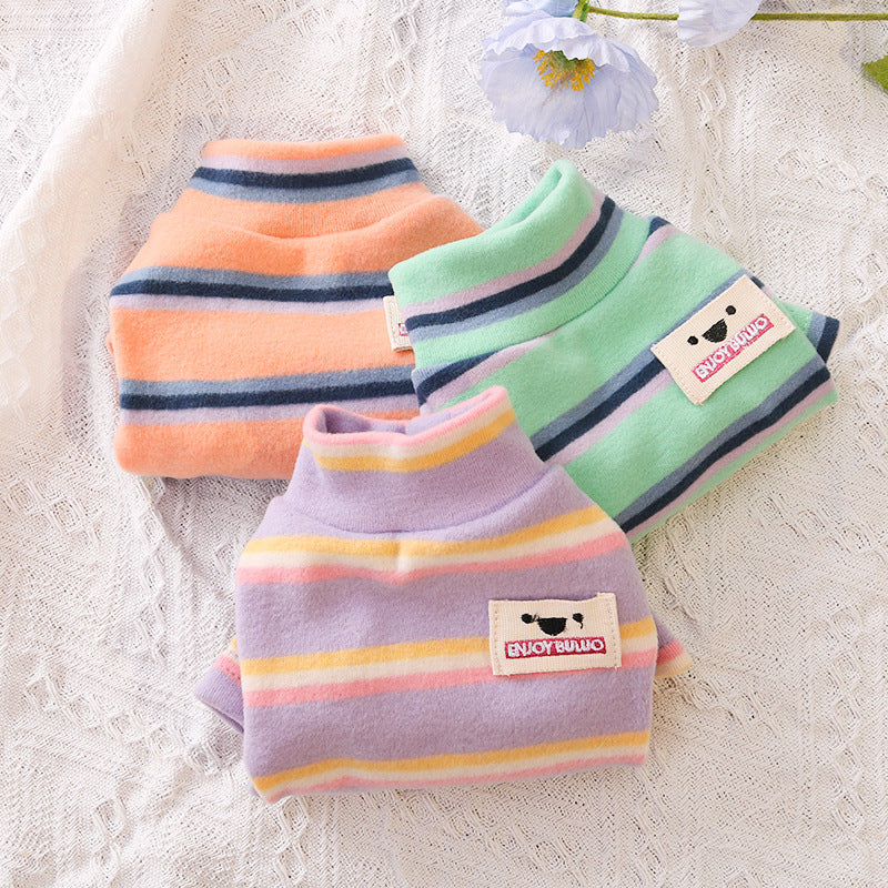 Dog Shirts Winter Velvet Teddy Stripe Bottoming Tops