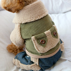 Dog Shirts Green Pockaet Pet Teddy Cotton Winter Coat