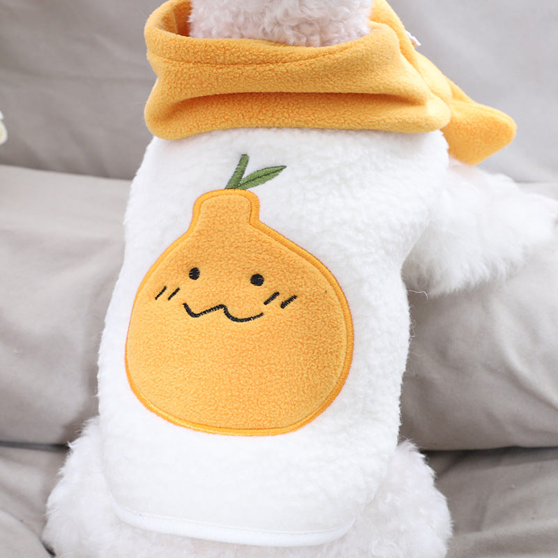 Dog Scarf Shirts Two-piece Orange Autumn Winter Warm Vest