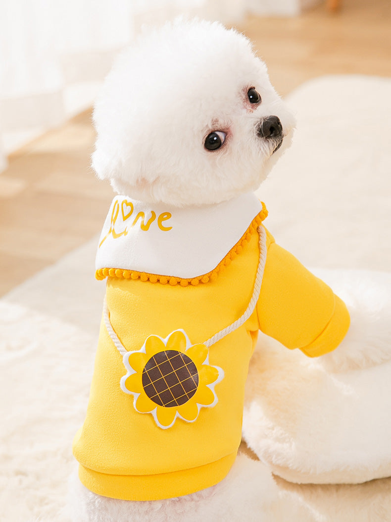 Dog Hoodie Pet Autumn Cute Sunflower Lapel