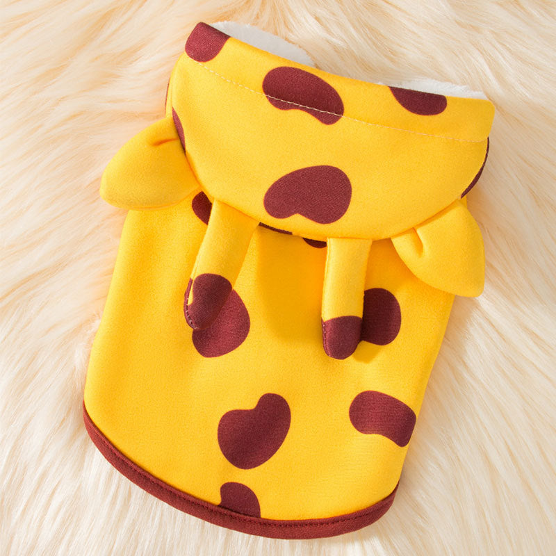 Dog Hoodie Yellow Spotted Zipper Pet Cotton Winter Hoodie Coat