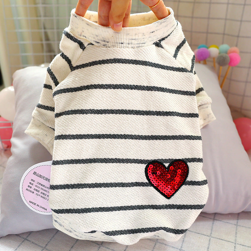 Dog Shirts White Stripe Heart Pet Tops